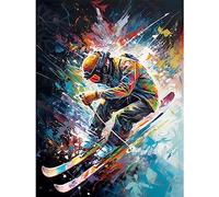 Artery8 Skier Skiing Vibrant Splatter Art Motion Painting Extra Large XL Wall Art Poster Print