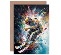 Artery8 Skier Skiing Winter Sport for Him or Her Man Woman Birthday Thank You Congratulations Blank Art Greeting Card