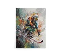 Artery8 Skier Skiing Winter Sport Paint Splat Canvas Wall Art Print | Size: W24" x H32" Artery8 Multicolor W24" x H32"