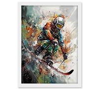 Artery8 Skier Skiing Winter Sport Paint Splat Painting Artwork Framed A3 Wall Art Print