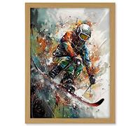 Artery8 Skier Skiing Winter Sport Paint Splat Painting Artwork Framed A3 Wall Art Print