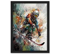 Artery8 Skier Skiing Winter Sport Paint Splat Painting Artwork Framed A3 Wall Art Print