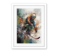 Artery8 Skier Skiing Winter Sport Paint Splat Painting Artwork Framed Wall Art Print 18X24 Inch