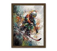 Artery8 Skier Skiing Winter Sport Paint Splat Painting Artwork Framed Wall Art Print 18X24 Inch