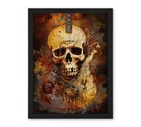 Artery8 Skull Electric Guitar Death Metal Music Modern Concept Art Painting Artwork Framed Wall Art Print 18X24 Inch