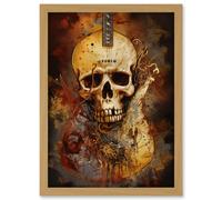 Skull Electric Guitar Death Metal Music Modern Concept Art Painting Artwork Framed Wall Art Print A4 Artery8 Light Oak One Size