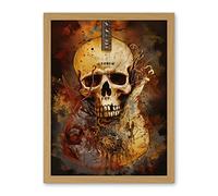 Artery8 Skull Electric Guitar Death Metal Music Modern Concept Art Painting Artwork Framed Wall Art Print 18X24 Inch