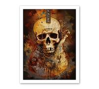 Artery8 Skull Electric Guitar Death Metal Music Modern Concept Art Painting Artwork Framed Wall Art Print 18X24 Inch