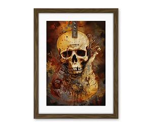 Artery8 Skull Electric Guitar Death Metal Music Modern Concept Art Painting Artwork Framed Wall Art Print 18X24 Inch