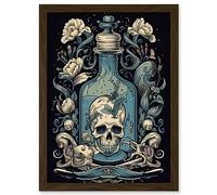 Artery8 Skull Glass Jar and Flowers Tattoo Ink Body Art Rockabilly Americana 50s Artwork Framed A3 Wall Art Print