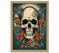 Artery8 Skull Moths Old School USA Tattoo Ink Body Art Rockabilly Americana 50s Artwork Framed A3 Wall Art Print