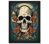 Artery8 Skull Moths Old School USA Tattoo Ink Body Art Rockabilly Americana 50s Artwork Framed A3 Wall Art Print