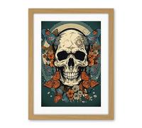 Artery8 Skull Moths Old School USA Tattoo Ink Body Art Rockabilly Americana 50s Artwork Framed Wall Art Print 18X24 Inch