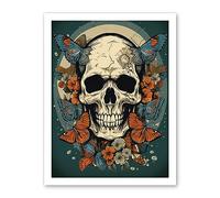 Artery8 Skull Moths Old School USA Tattoo Ink Body Art Rockabilly Americana 50s Artwork Framed Wall Art Print 18X24 Inch