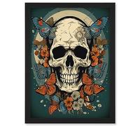 Artery8 Skull Moths Old School USA Tattoo Ink Body Art Rockabilly Americana 50s Artwork Framed Wall Art Print A4