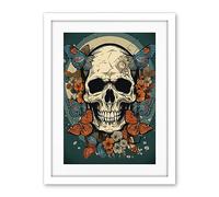 Artery8 Skull Moths Old School USA Tattoo Ink Body Art Rockabilly Americana 50s Artwork Framed Wall Art Print 18X24 Inch