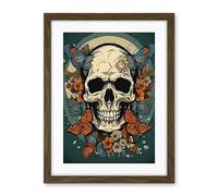 Artery8 Skull Moths Old School USA Tattoo Ink Body Art Rockabilly Americana 50s Artwork Framed Wall Art Print 18X24 Inch