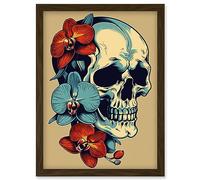 Artery8 Skull Orchid Flower Blooms Tattoo Ink Body Art Rockabilly Americana 50s Artwork Framed Wall Art Print A4