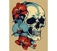 Artery8 Skull Orchid Flower Blooms Tattoo Ink Body Art Rockabilly Americana 50s Large Wall Art Poster Print Thick Paper 18X24 Inch