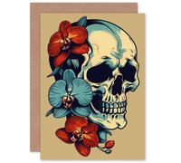 Artery8 Skull & Orchid Flowers Goth for Wife Her Birthday Greeting Card Artery8 Multicolor