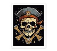 Artery8 Skull Pirate Hat Old School USA Tattoo Ink Body Rockabilly Americana 50s Artwork Framed Wall Art Print 18X24 Inch