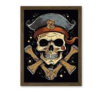 Artery8 Skull Pirate Hat Old School USA Tattoo Ink Body Rockabilly Americana 50s Artwork Framed Wall Art Print 18X24 Inch