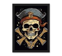 Artery8 Skull Pirate Hat Old School USA Tattoo Ink Body Rockabilly Americana 50s Artwork Framed Wall Art Print 18X24 Inch