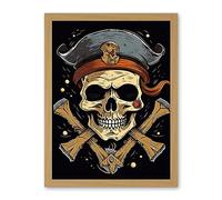 Artery8 Skull Pirate Hat Old School USA Tattoo Ink Body Rockabilly Americana 50s Artwork Framed Wall Art Print 18X24 Inch
