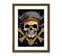 Artery8 Skull Pirate Hat Old School USA Tattoo Ink Body Rockabilly Americana 50s Artwork Framed Wall Art Print 18X24 Inch