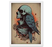 Artery8 Skull Raven Wings Old School USA Tattoo Ink Body Rockabilly Americana 50s Artwork Framed Wall Art Print A4