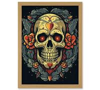 Artery8 Skull Roses and Heart Tattoo Ink Body Art Rockabilly Americana 50s Artwork Framed Wall Art Print A4