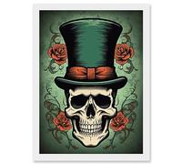 Artery8 Skull Roses and Top Hat Tattoo Ink Body Art Rockabilly Americana 50s Artwork Framed Wall Art Print A4