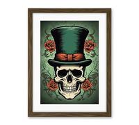 Artery8 Skull Roses and Top Hat Tattoo Ink Body Art Rockabilly Americana 50s Artwork Framed Wall Art Print 18X24 Inch