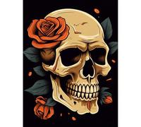 Artery8 Skull Roses Dark Old School USA Tattoo Ink Body Rockabilly Americana 50s Large Wall Art Poster Print Thick Paper 18X24 Inch
