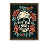 Artery8 Skull Roses Old School USA Tattoo Ink Body Art Rockabilly Americana 50s Artwork Framed Wall Art Print 18X24 Inch