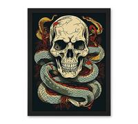 Artery8 Skull Snakes Old School USA Tattoo Ink Body Art Rockabilly Americana 50s Artwork Framed Wall Art Print 18X24 Inch