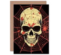Artery8 Skull Spider Web Death Metal Rock for Husband Him Dad Son Brother Birthday Thank You Congratulations Blank Art Greeting Card