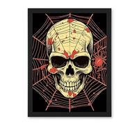 Artery8 Skull Spider Web Old School USA Tattoo Ink Body Rockabilly Americana 50s Artwork Framed Wall Art Print 18X24 Inch