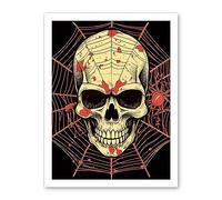 Artery8 Skull Spider Web Old School USA Tattoo Ink Body Rockabilly Americana 50s Artwork Framed Wall Art Print 18X24 Inch