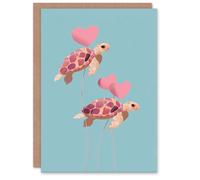 Artery8 Skybound Love Cute Sea Turtles & Heart Balloons Valentine's Day Card in Blue Artery8 Blue