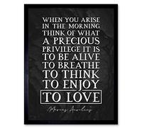Artery8 Slate Inspiring Quote Marcus Aurelius Morning Precious Privilege Alive Art Print Framed Poster Wall Decor 12x16 inch