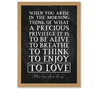 Slate Inspiring Quote Marcus Aurelius Morning Precious Privilege To Be Alive Breathe Think Enjoy Love Inspiring Artwork Framed Wall Art Print A4 Artery8 Light Oak One Size