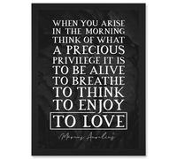 Slate Inspiring Quote Marcus Aurelius Morning Precious Privilege To Be Alive Breathe Think Enjoy Love Inspiring Artwork Framed Wall Art Print A4 Artery8 Black One Size