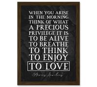 Slate Inspiring Quote Marcus Aurelius Morning Precious Privilege To Be Alive Breathe Think Enjoy Love Inspiring Artwork Framed Wall Art Print A4 Artery8 Brown One Size
