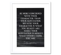 Artery8 Slate Quote John Wooden Character Reputation What You Are Coach Black & White Typography Framed Wall Art Print Picture 12X16 inch Artery8 White