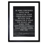 Artery8 Slate Quote John Wooden Character Reputation What You Are Coach Black & White Typography Framed Wall Art Print Picture 12X16 inch Artery8 Black