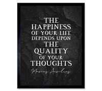 Artery8 Slate Quote Marcus Aurelius Happiness Quality Thoughts Art Print Framed Poster Wall Decor 12x16 inch