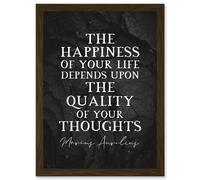 Slate Quote Marcus Aurelius Happiness Quality Thoughts Inspiring Artwork Framed Wall Art Print A4 Artery8 Brown One Size