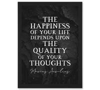 Slate Quote Marcus Aurelius Happiness Quality Thoughts Inspiring Artwork Framed Wall Art Print A4 Artery8 Black One Size