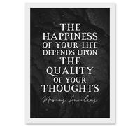 Slate Quote Marcus Aurelius Happiness Quality Thoughts Inspiring Artwork Framed Wall Art Print A4 Artery8 White One Size